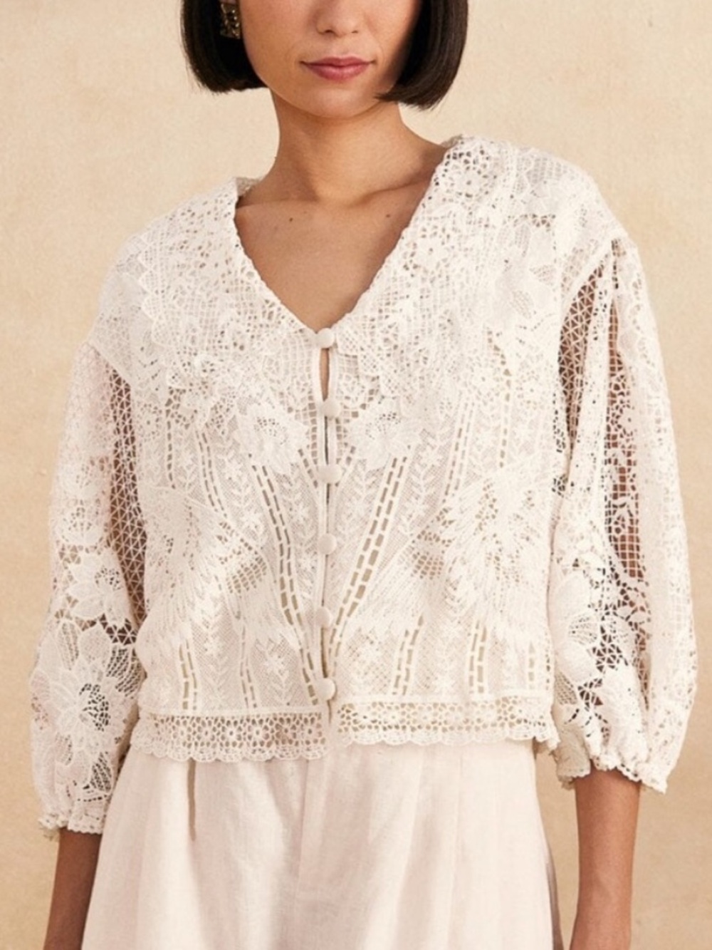 NWT Farm Rio Guipure Collar Blouse Off White Lace Size Small RARE New